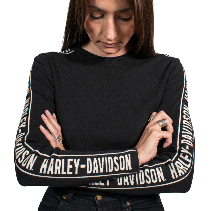 여성 자카드 슬리브 스웨터 긴팔티셔츠 BLACKK