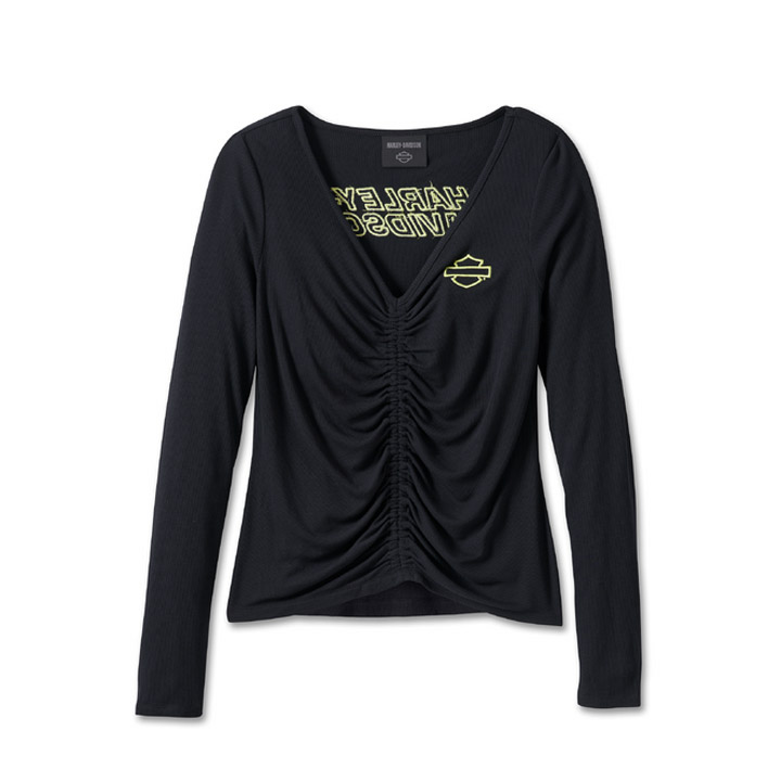 Bar & Shield Ruched V-Neck Top 전면