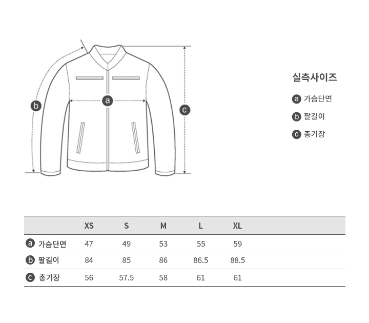 할리데이비슨 남성 사이즈 차트